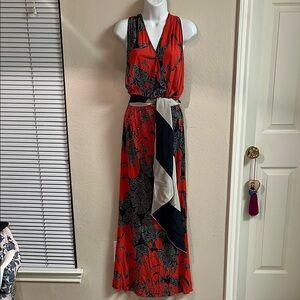 Rozae Nichols Red and Black Sundress Sleeveless V-neck Resort Wear